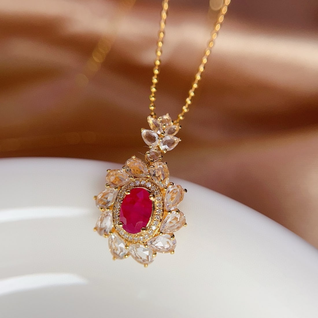 14k Gold 0.82 Ct Natural Ruby & Diamond & Sapphire Pendant( Without Chain ) - 3