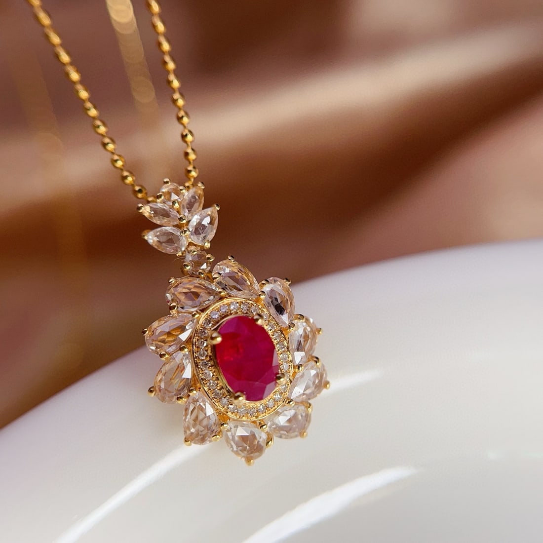14k Gold 0.82 Ct Natural Ruby & Diamond & Sapphire Pendant( Without Chain ) - 4