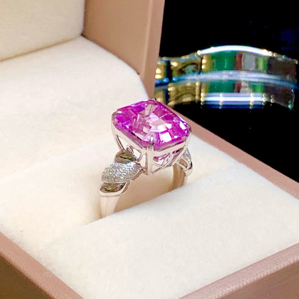 14k Gold 12.65 Ct Natural Kunzite & Diamond Ring - 5