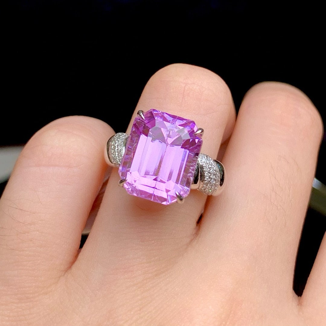 14k Gold 12.65 Ct Natural Kunzite & Diamond Ring - 6
