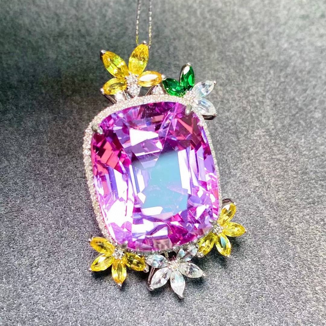 14k Gold 34.86 Ctw Natural Kunzite & Diamond Pendant( Without Chain ) - 5