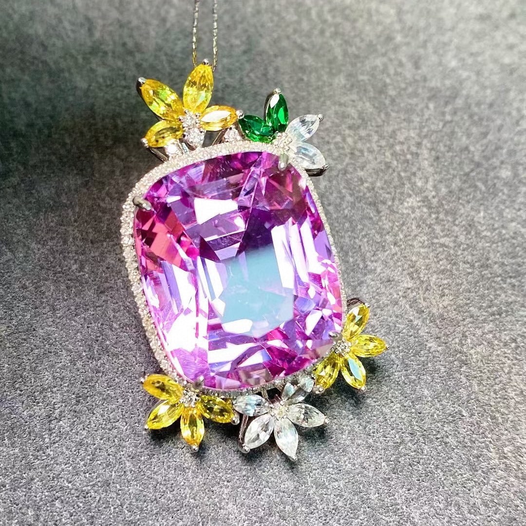 14k Gold 34.86 Ctw Natural Kunzite & Diamond Pendant( Without Chain ) - 7