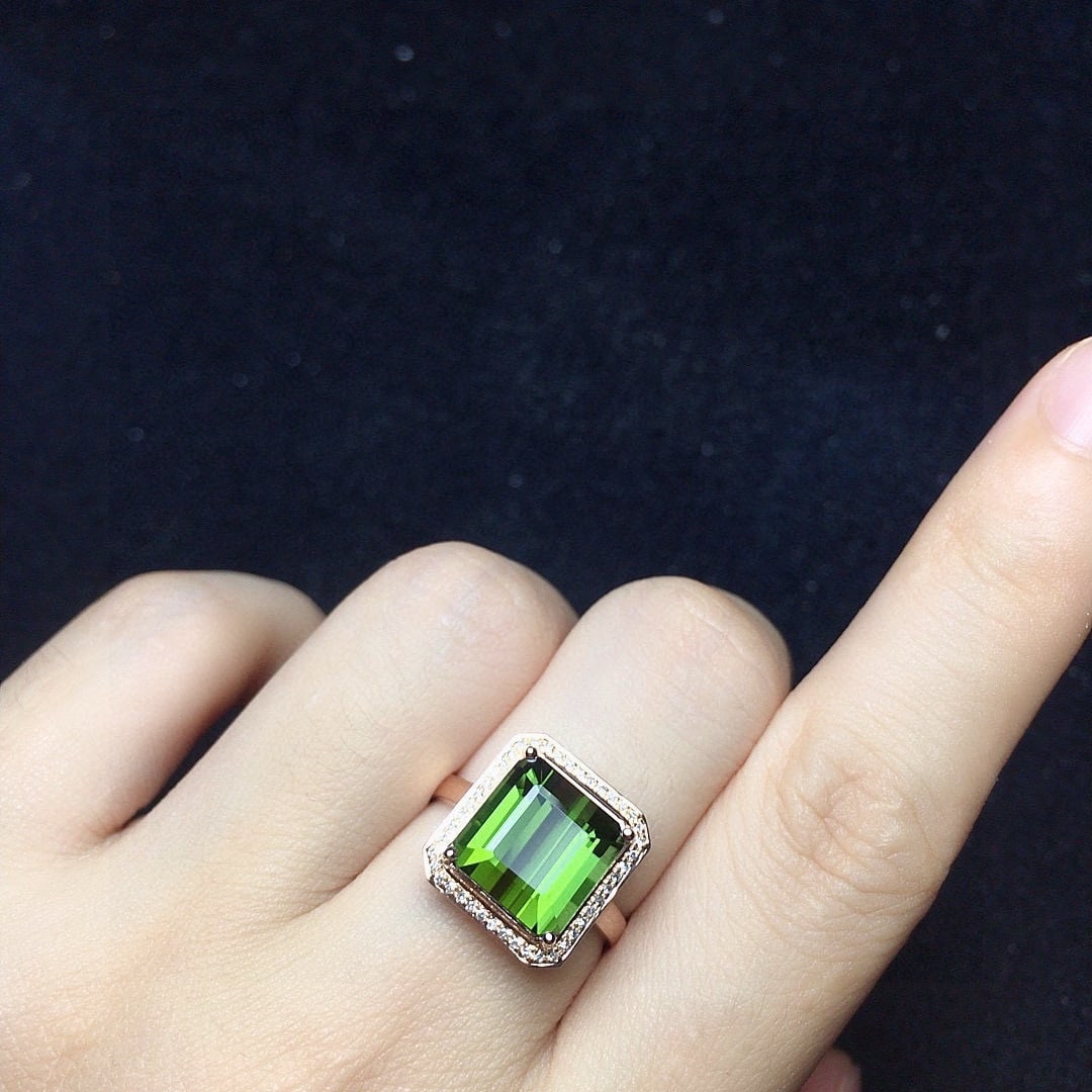 14k Gold 5.42 Ct Natural Tourmaline & Diamond Ring - 4