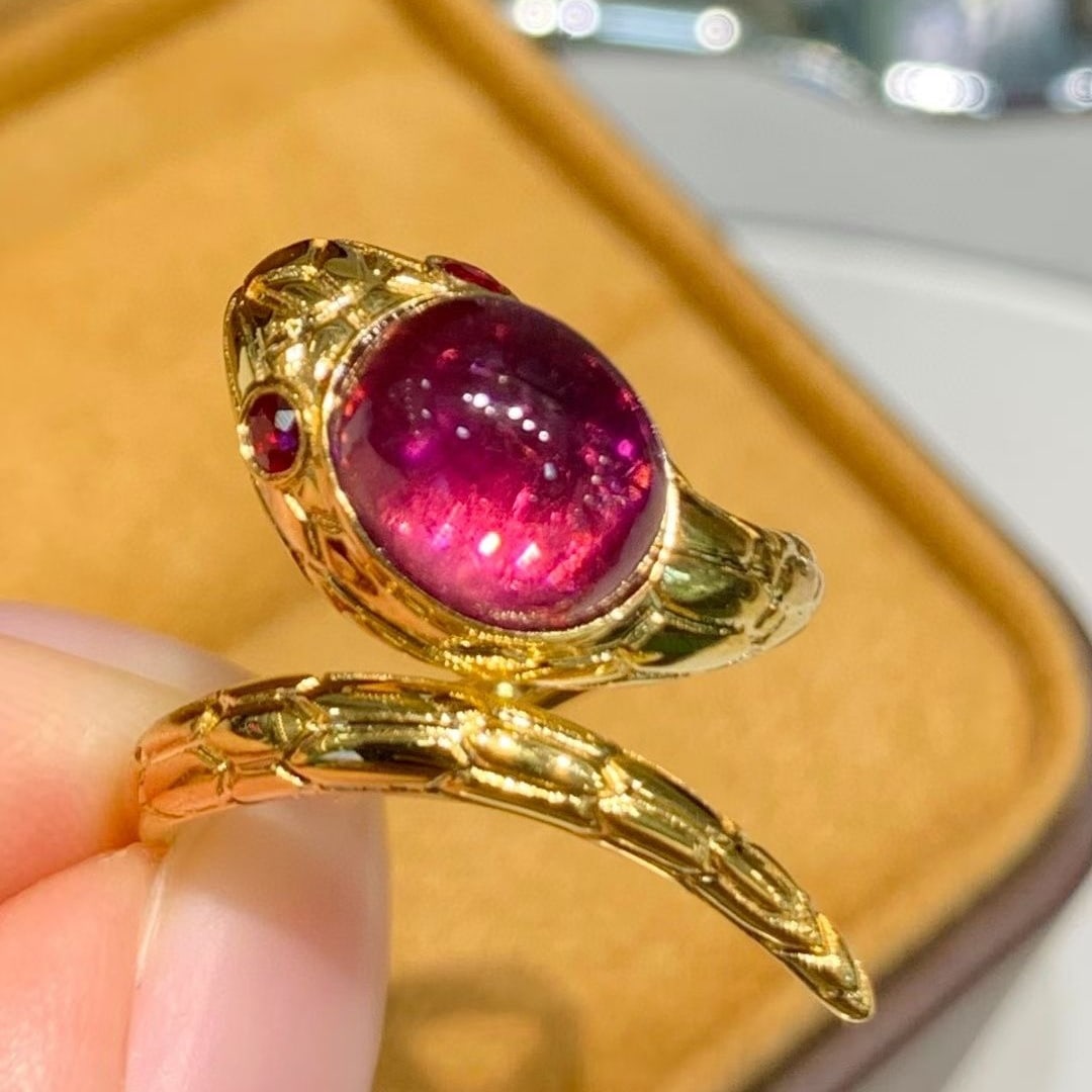 14k Gold 3.3 Ct Natural Tourmaline & Ruby Ring - 6
