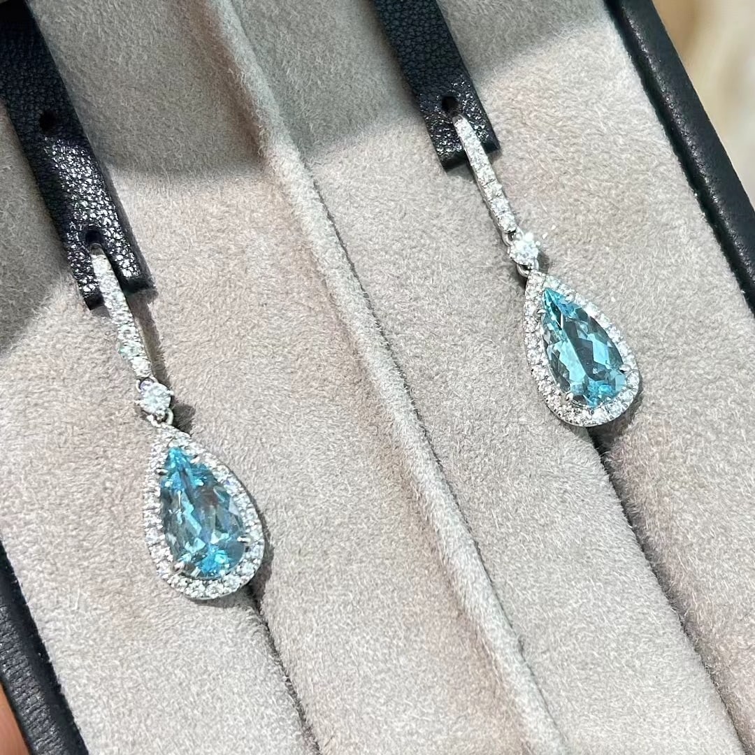 14k Gold 3.27 Ctw Natural Aquamarine & Diamond Earrings - 3