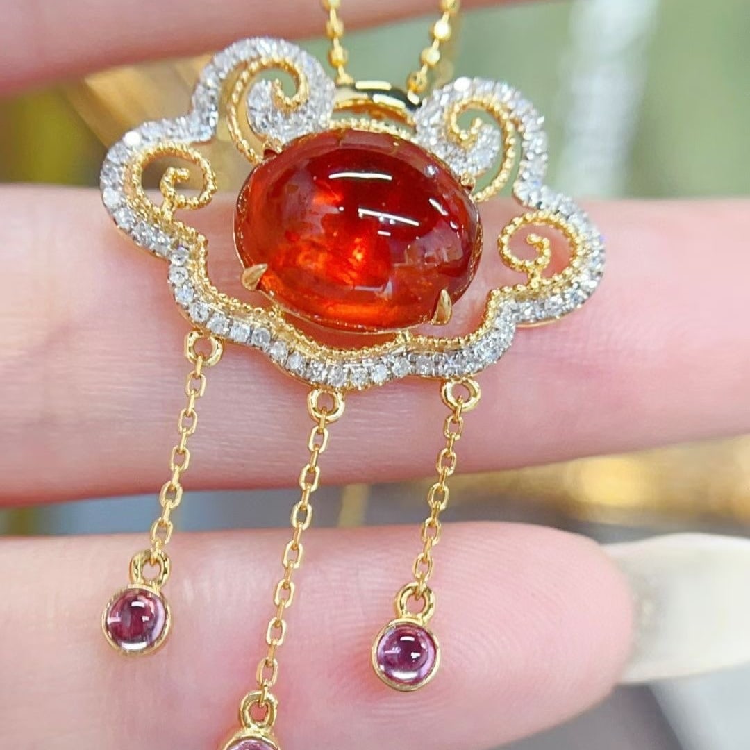 14k Gold 6.5 Ct Natural Spessartine & Diamond Pendant( Without Chain ) - 2