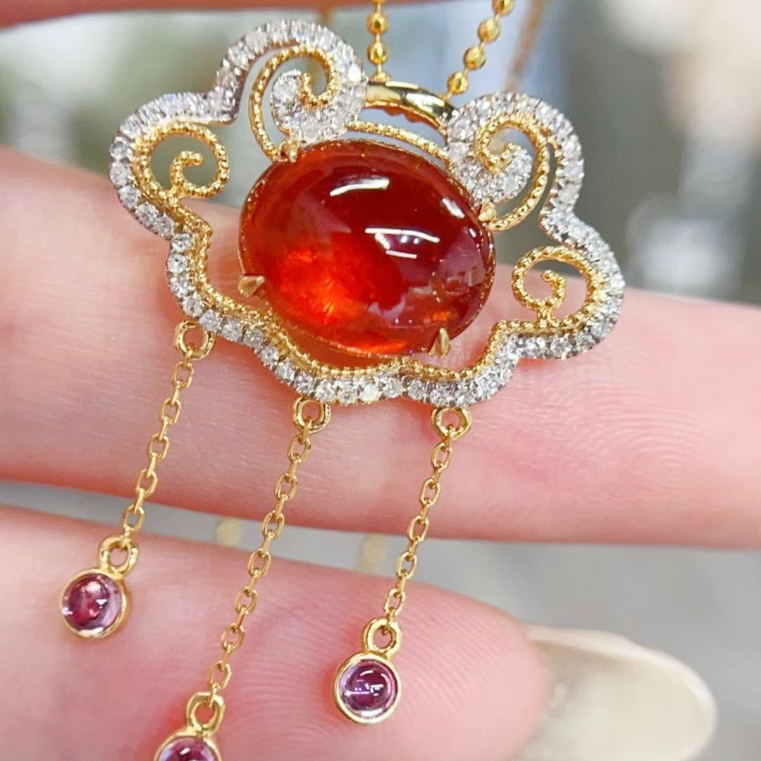 14k Gold 6.5 Ct Natural Spessartine & Diamond Pendant( Without Chain ) - 5