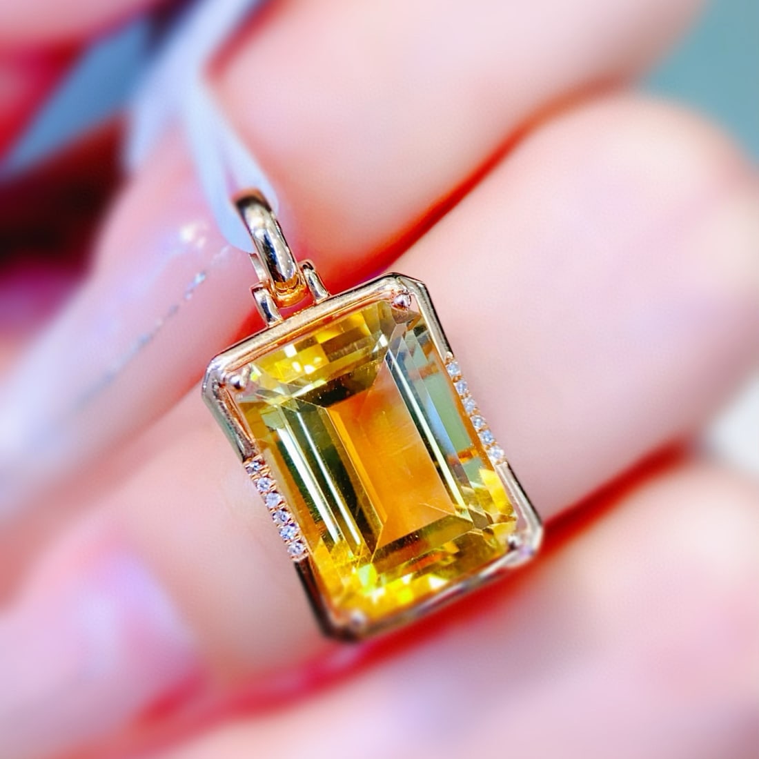 14k Gold 7.18 Ctw Natural Citrine & Diamond Pendant( Without Chain ) - 4