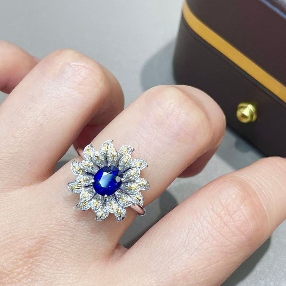 14k Gold 0.9 Ct Natural Sapphire & Diamond Ring - 6