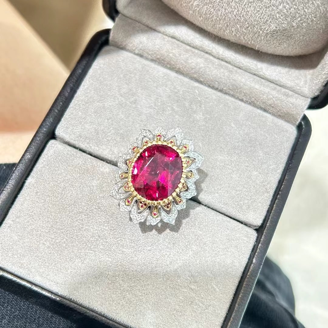 14k Gold 10.01 Ctw Natural Tourmaline & Diamond Ring - 2