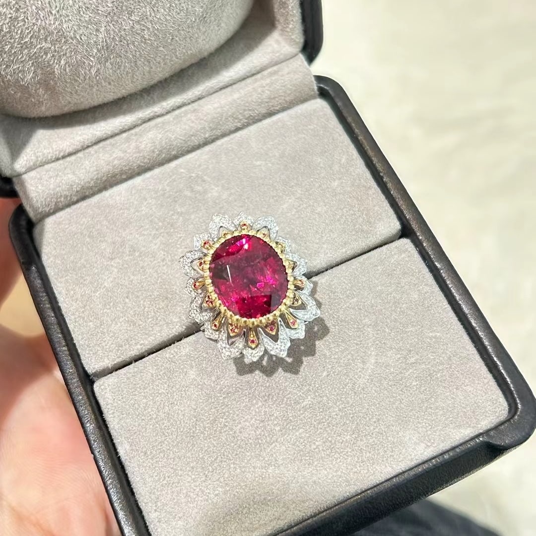 14k Gold 10.01 Ctw Natural Tourmaline & Diamond Ring - 3
