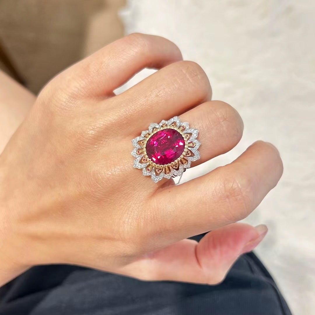 14k Gold 10.01 Ctw Natural Tourmaline & Diamond Ring - 5