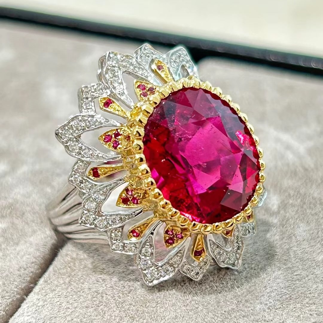 14k Gold 10.01 Ctw Natural Tourmaline & Diamond Ring - 6