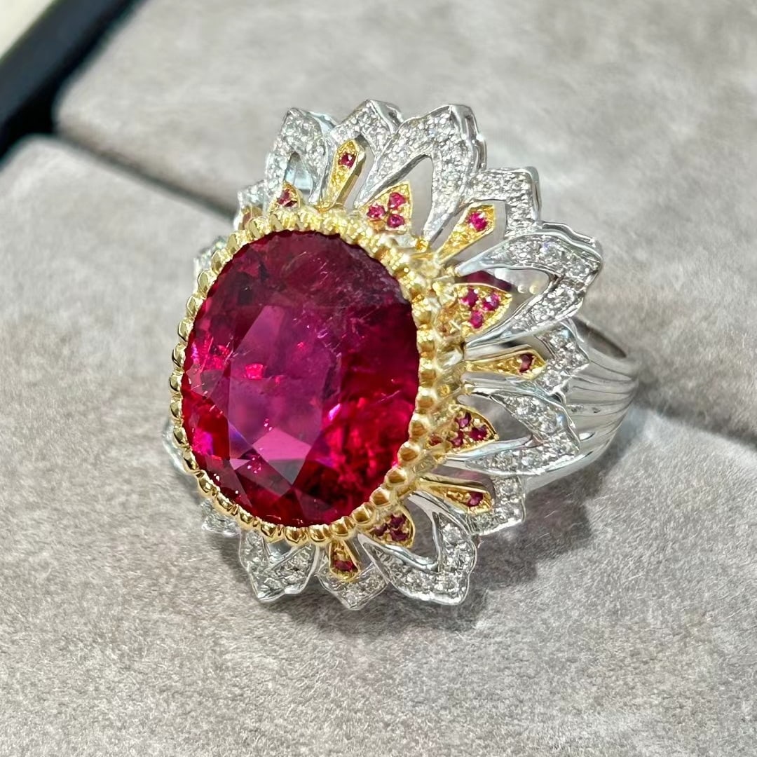 14k Gold 10.01 Ctw Natural Tourmaline & Diamond Ring - 7