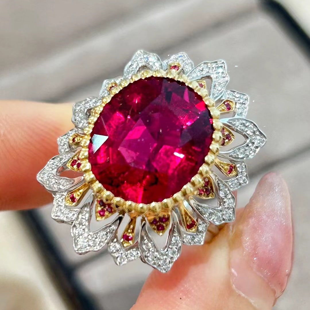 14k Gold 10.01 Ctw Natural Tourmaline & Diamond Ring - 8