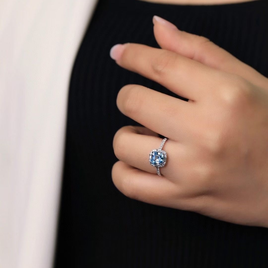 14k Gold 1.40 Ctw Natural Aquamarine & Diamond Ring - 3