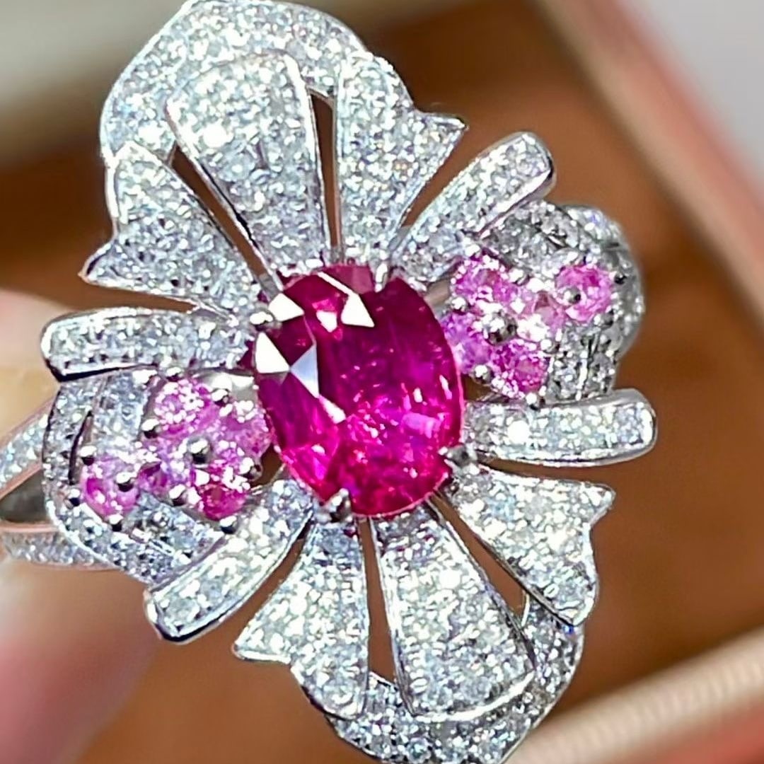 14k Gold 1 Ct Natural Ruby & Diamond & Sapphire Ring: Ref:231044351 // gold content:14k gold // ring size:7. 25us // // main gemstone:ruby // shape:oval // carat weight:1ct // color:red // treatment:natural // // adjacent gemstone 2 : diamond //