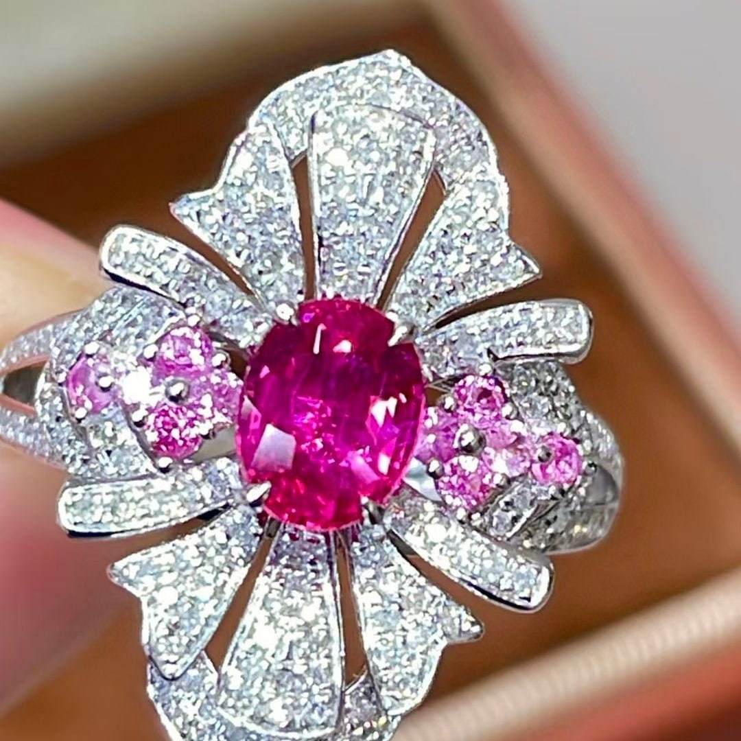 14k Gold 1 Ct Natural Ruby & Diamond & Sapphire Ring - 5