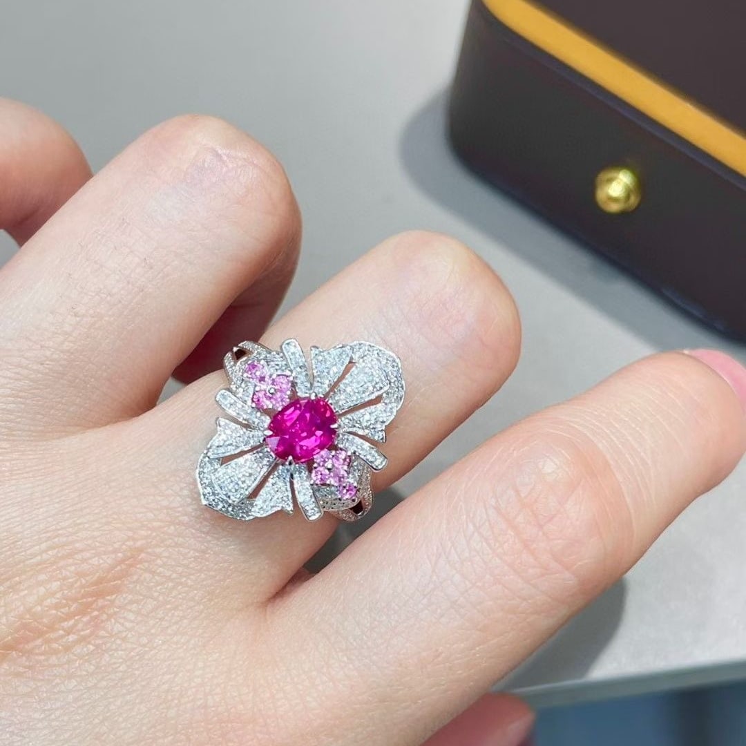 14k Gold 1 Ct Natural Ruby & Diamond & Sapphire Ring - 6
