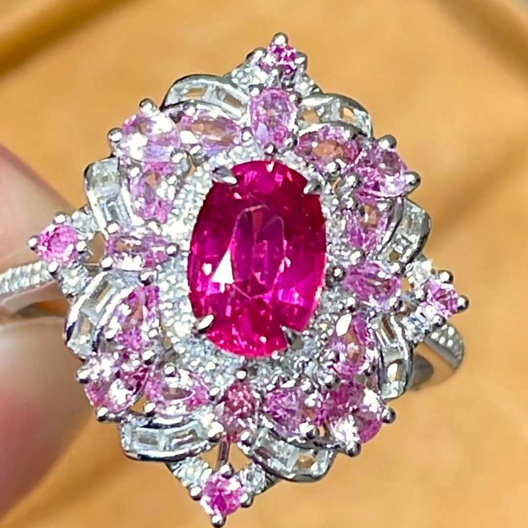 14k Gold 1.18 Ct Natural Ruby & Diamond & Sapphire Ring: Ref:231044354 // gold content:14k gold // ring size:7. 25us // // main gemstone:ruby // shape:oval // carat weight:1. 18ct // color:red // treatment:natural // // adjacent gemstone 2 : diamond //