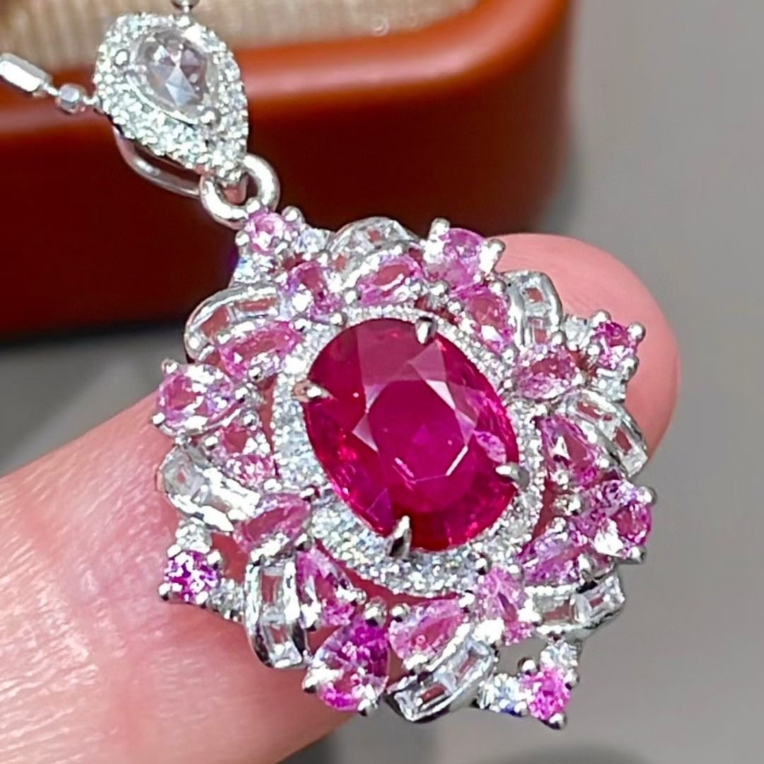 14k Gold 1 Ct Natural Ruby & Diamond & Sapphire Pendant( Without Chain ) - 2