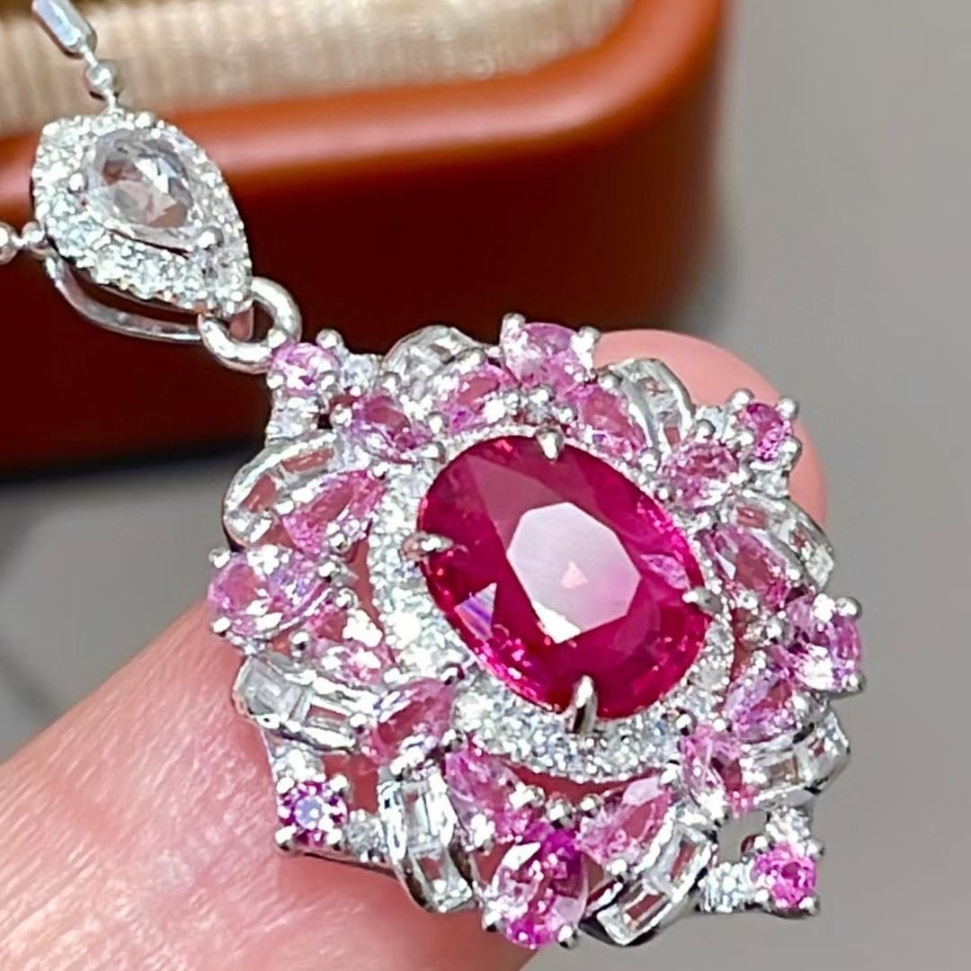 14k Gold 1 Ct Natural Ruby & Diamond & Sapphire Pendant( Without Chain ) - 4
