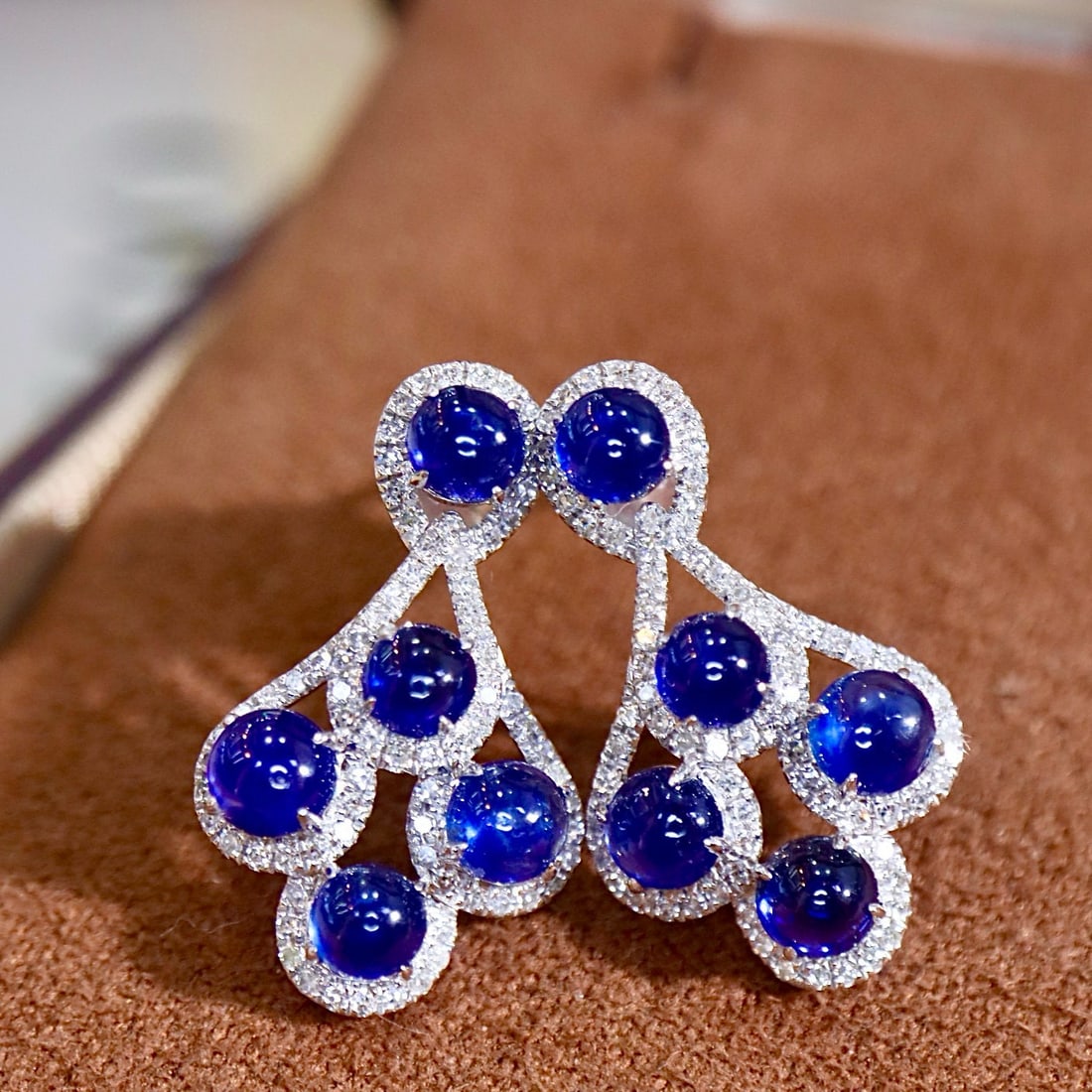 14k Gold 3.34 Ctw Natural Sapphire & Diamond Earrings - 2