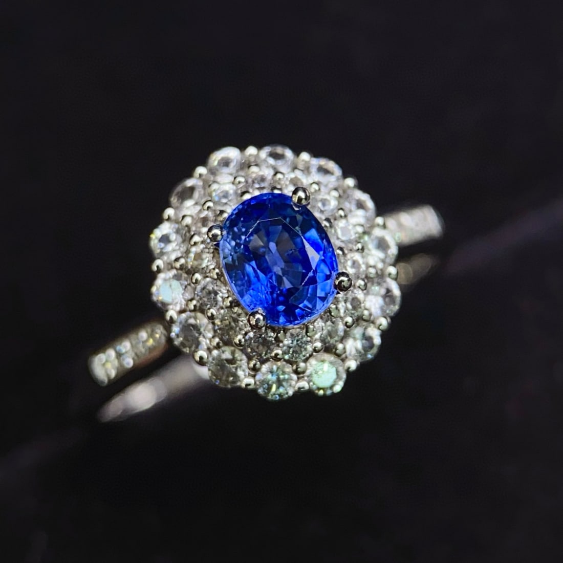 14k Gold 0.8 Ct Natural Sapphire & Diamond & Sapphire Ring - 5