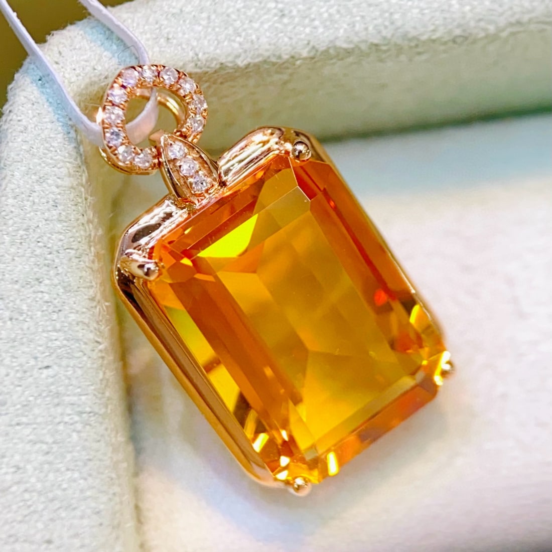 14k Gold 5.69 Ctw Natural Citrine & Diamond Pendant( Without Chain ) - 3