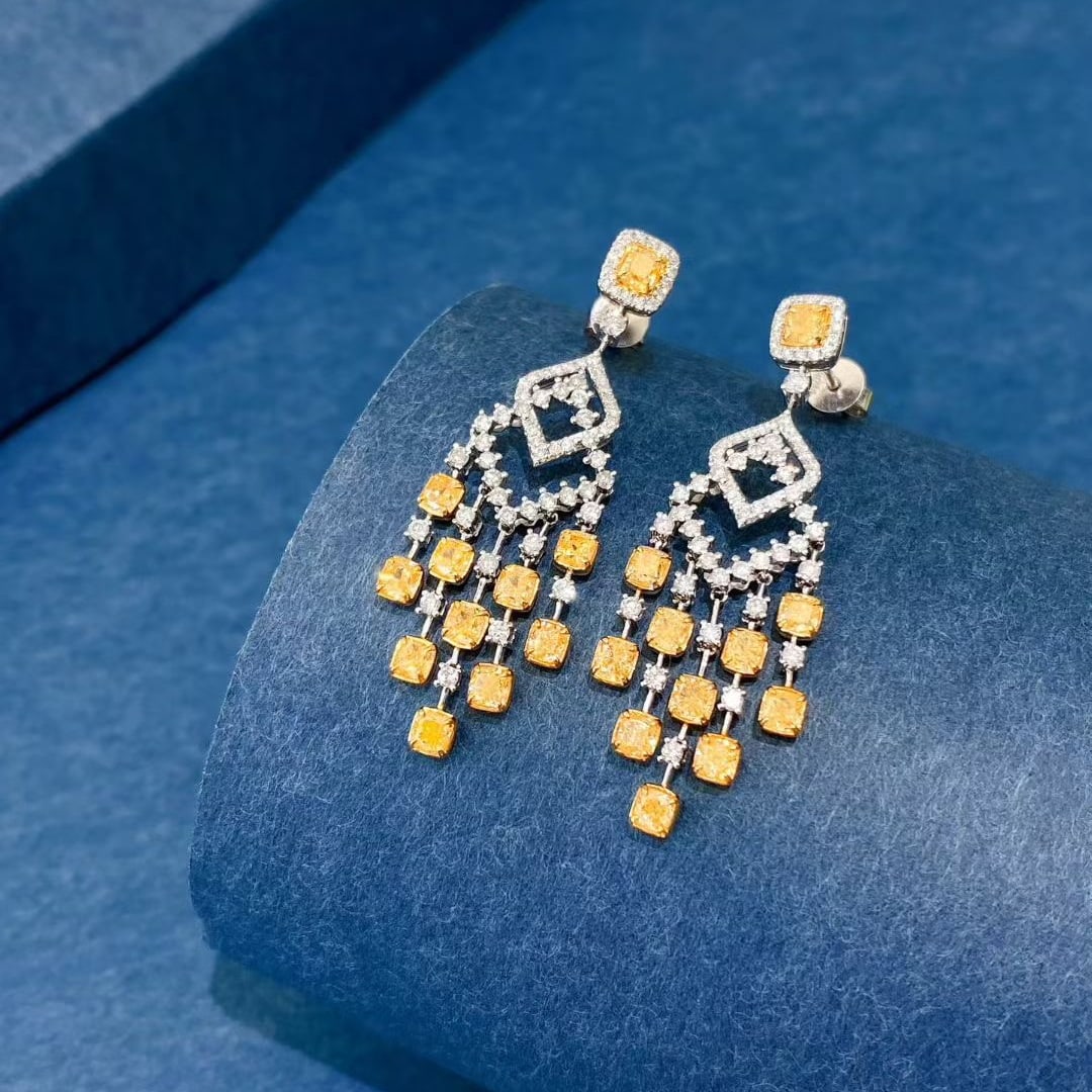 14k Gold 3.36 Ctw Natural Yellow Diamond & Diamond Earrings - 2