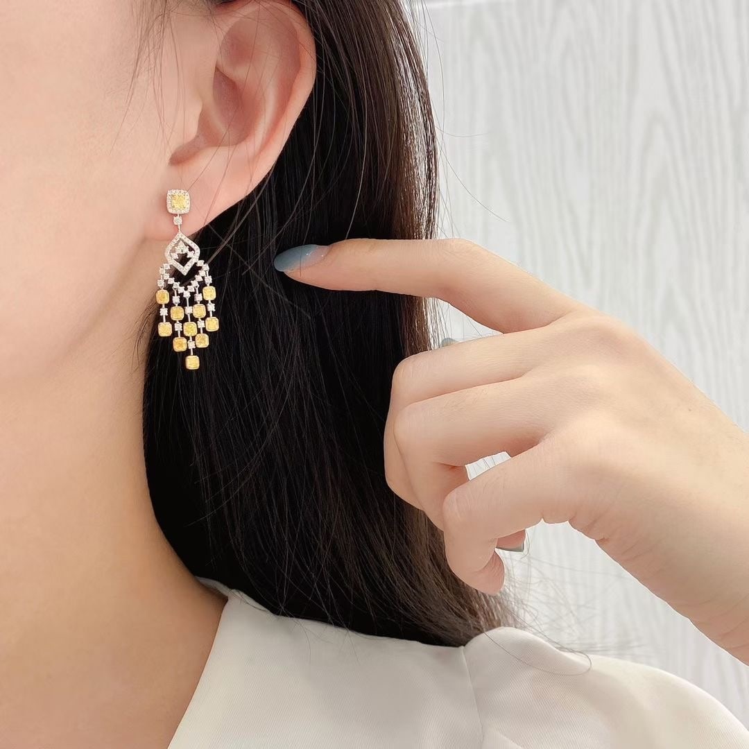 14k Gold 3.36 Ctw Natural Yellow Diamond & Diamond Earrings - 4