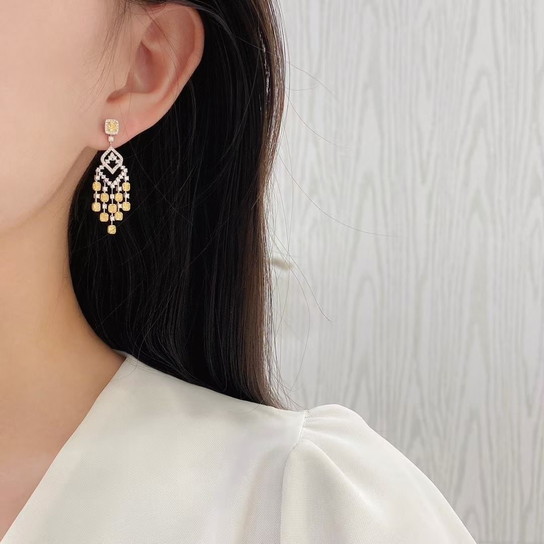 14k Gold 3.36 Ctw Natural Yellow Diamond & Diamond Earrings - 5