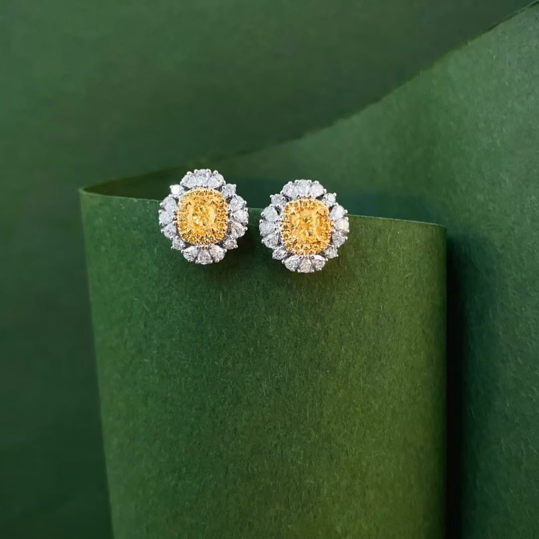 14k Gold 1.23 Ctw Natural Yellow Diamond & Diamond Earrings - 2