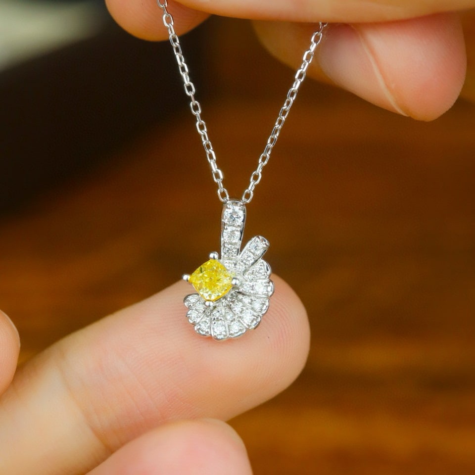 14k Gold 0.37 Ctw Natural Yellow Diamond & Diamond Pendant( Without Chain ) - 4
