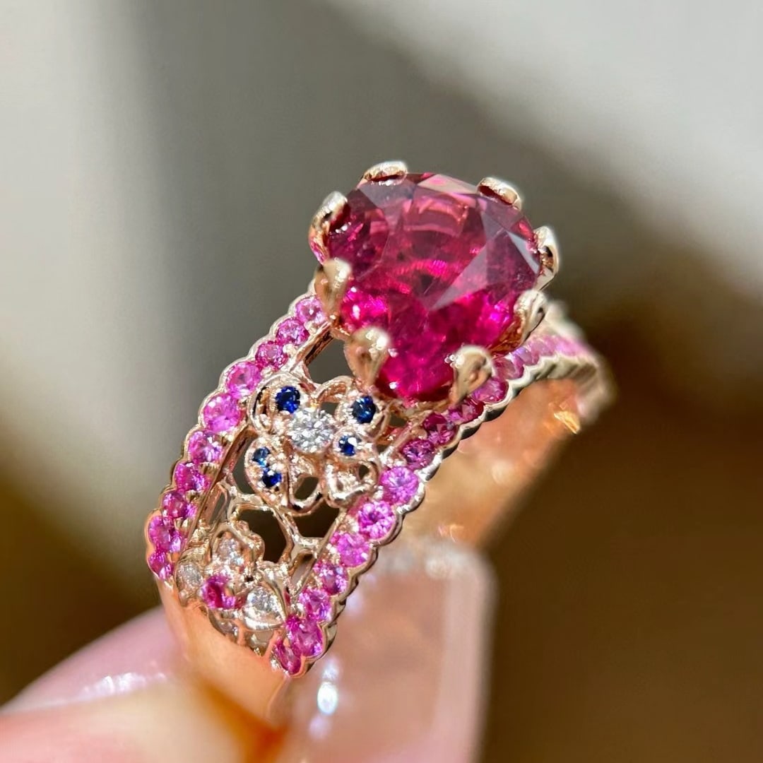 14k Gold 3.9 Ctw Natural Tourmaline & Sapphire Ring - 3