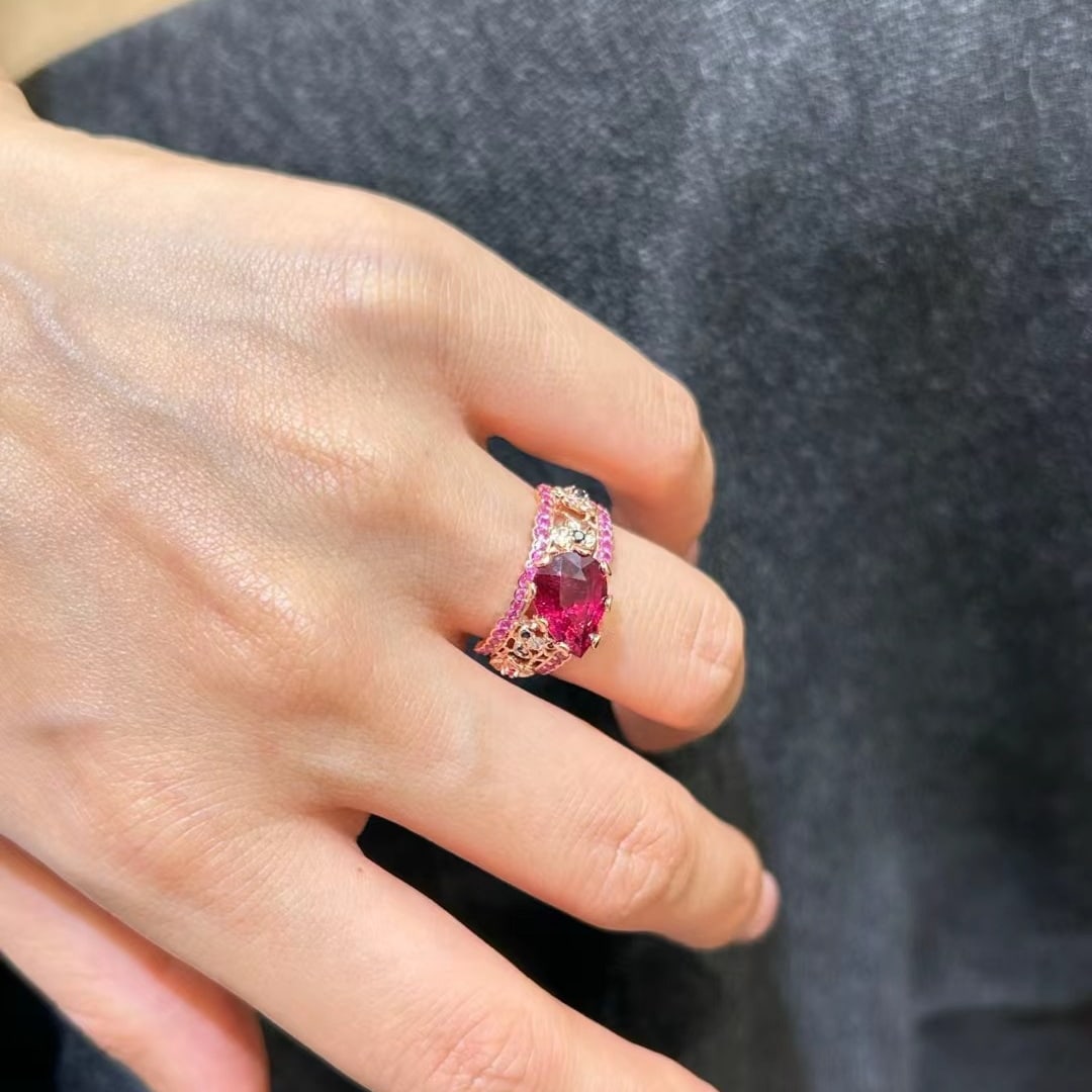 14k Gold 3.9 Ctw Natural Tourmaline & Sapphire Ring - 5