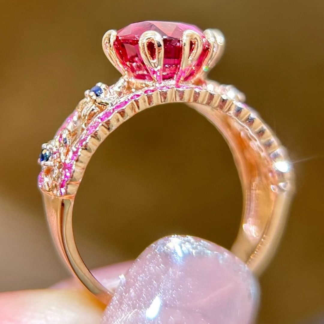 14k Gold 3.9 Ctw Natural Tourmaline & Sapphire Ring - 8