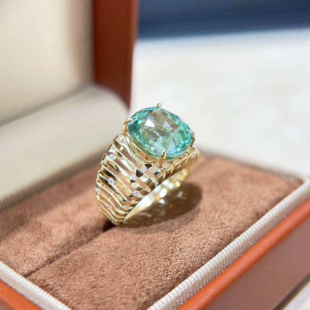 14k Gold 9.84 Ctw Natural Tourmaline & Diamond Ring - 7