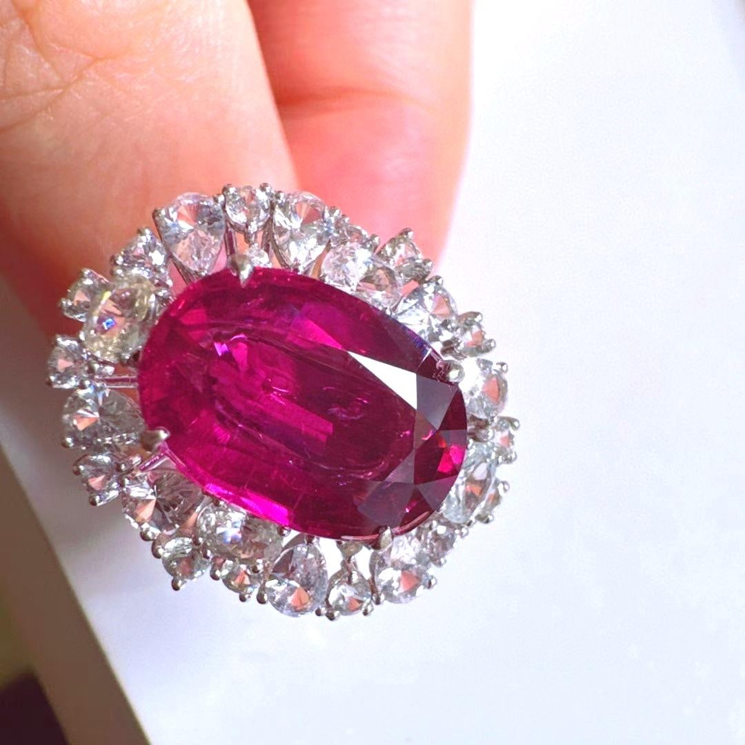 14k Gold 5.05 Ct Natural Tourmaline & Diamond & Sapphire Ring - 2