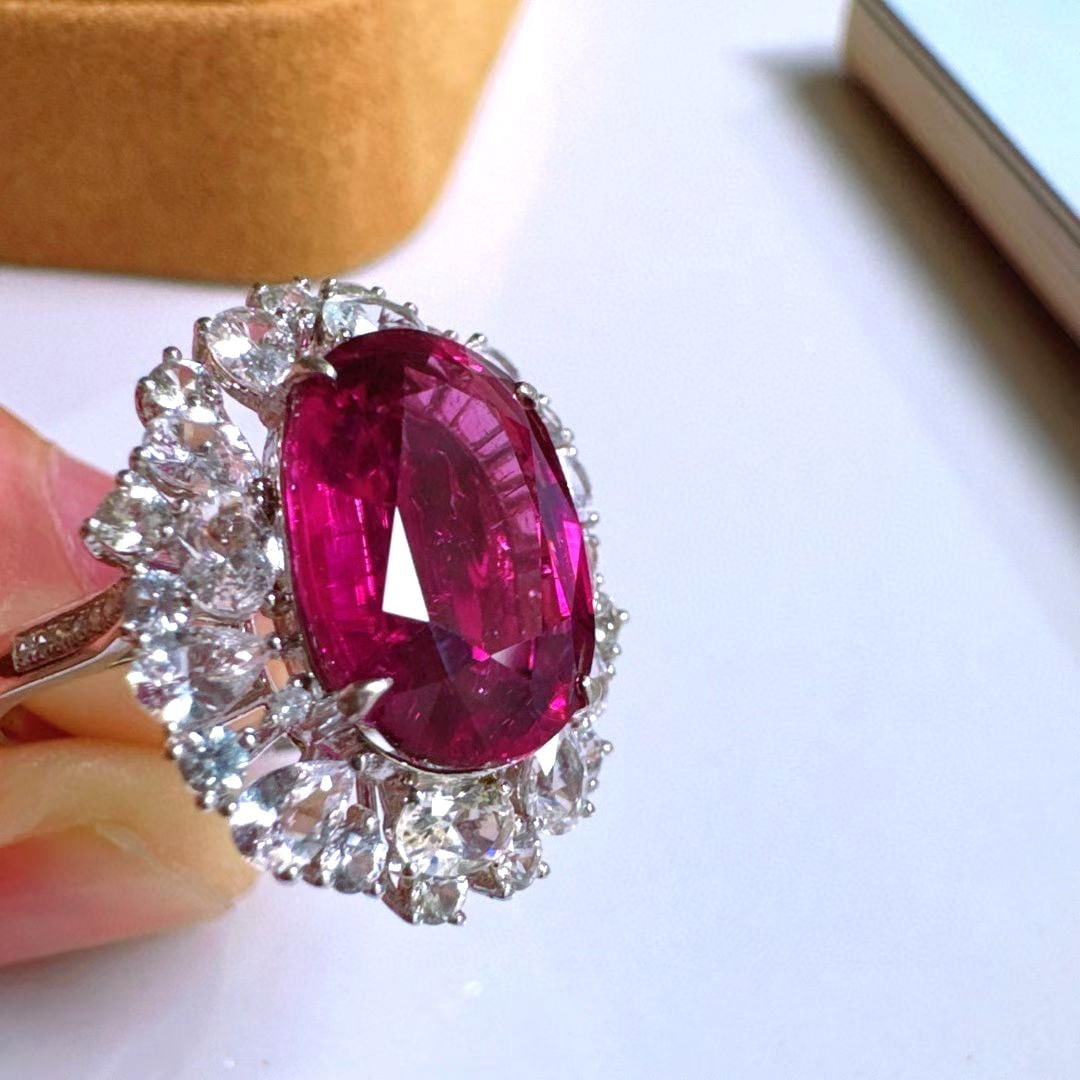 14k Gold 5.05 Ct Natural Tourmaline & Diamond & Sapphire Ring - 3