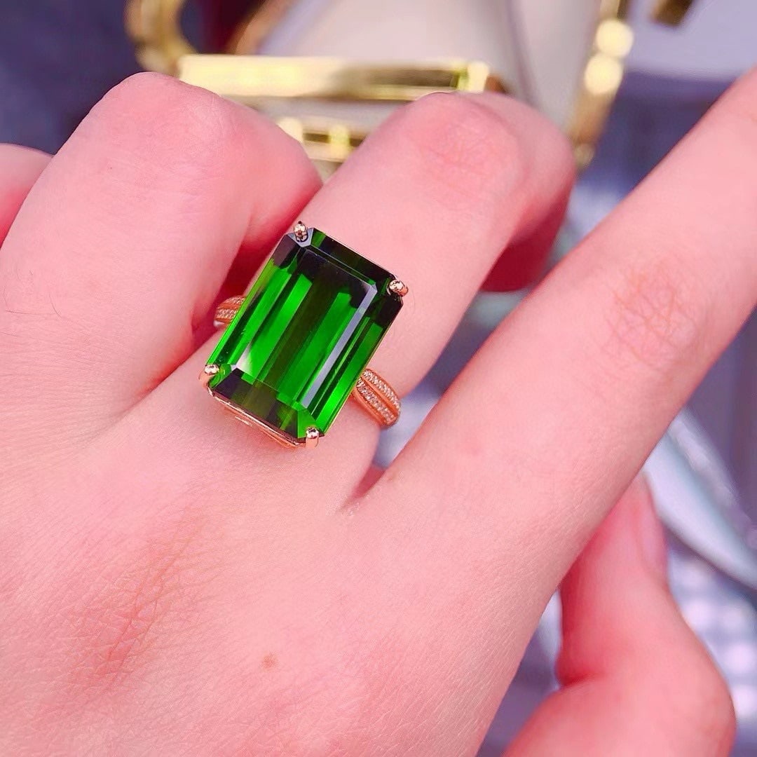 14k Gold 15.7 Ct Natural Tourmaline & Diamond Ring - 2