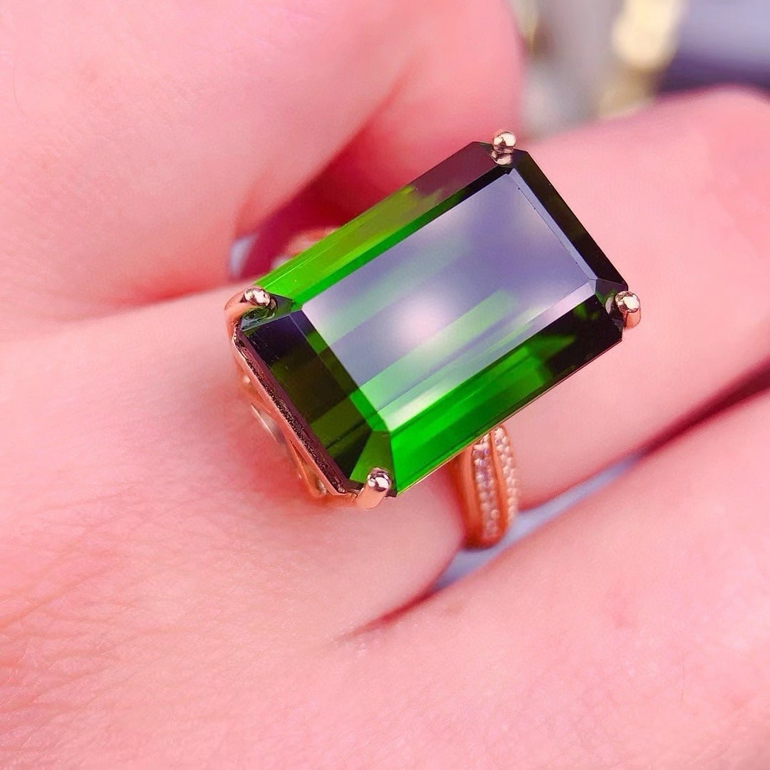 14k Gold 15.7 Ct Natural Tourmaline & Diamond Ring - 3