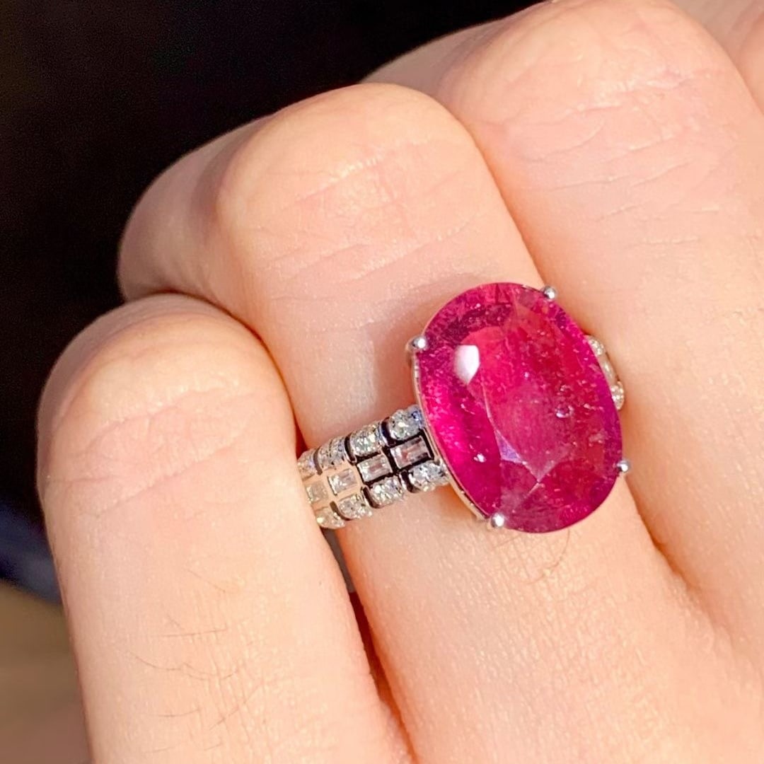 14k Gold 4.6 Ct Natural Tourmaline & Diamond Ring - 4