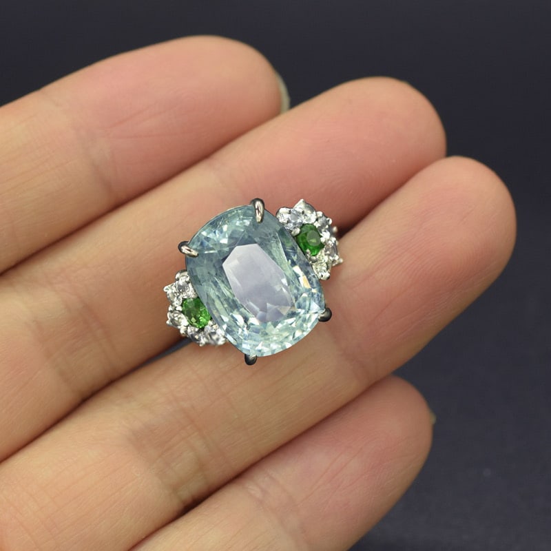14k Gold 7.46 Ctw Natural Aquamarine & Sapphire Ring - 2