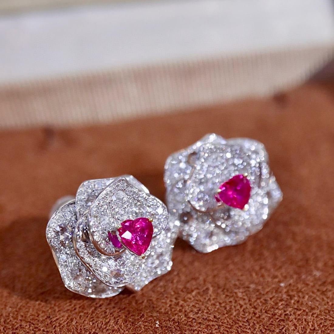 14k Gold 1.58 Ctw Natural Ruby & Diamond Earrings - 2