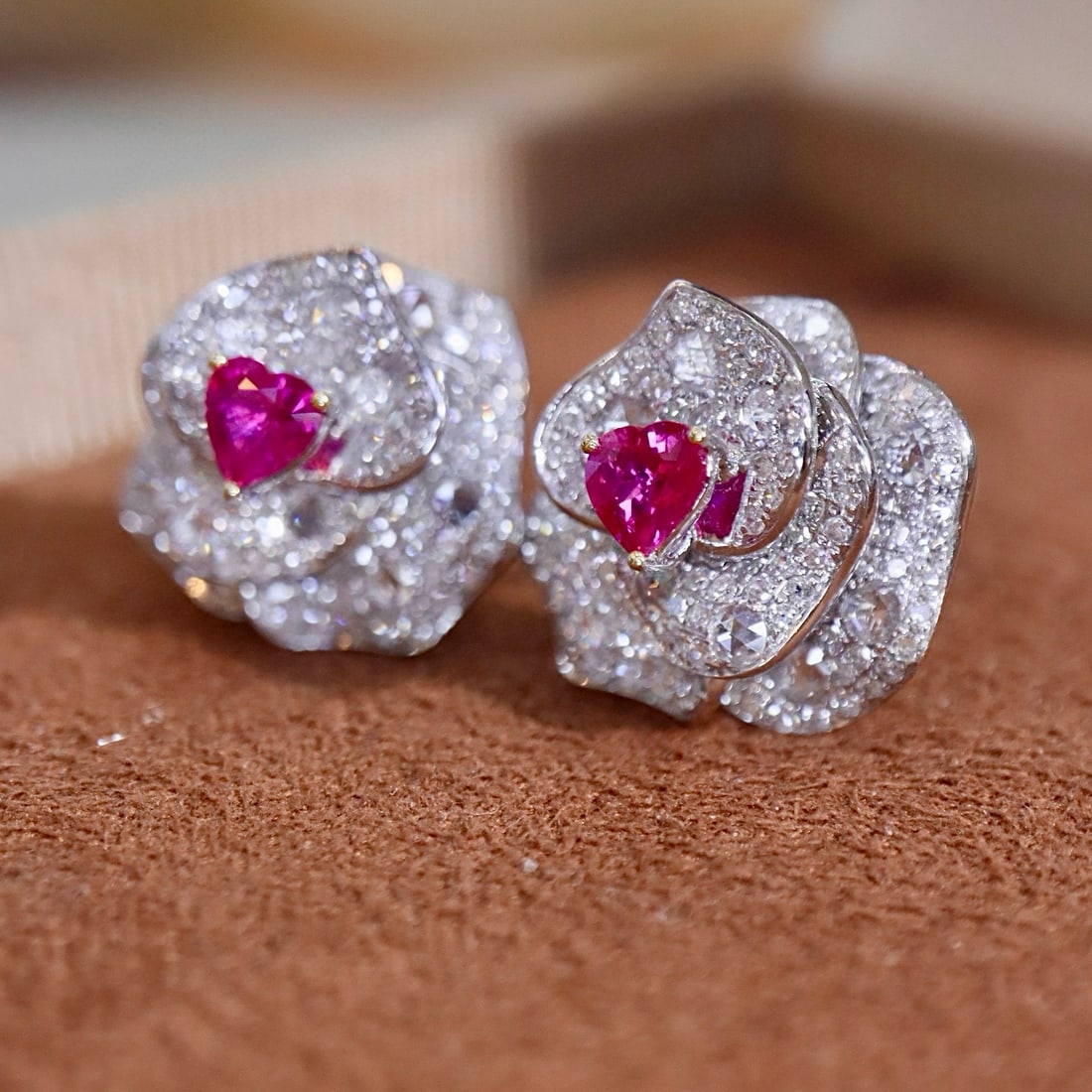 14k Gold 1.58 Ctw Natural Ruby & Diamond Earrings - 3