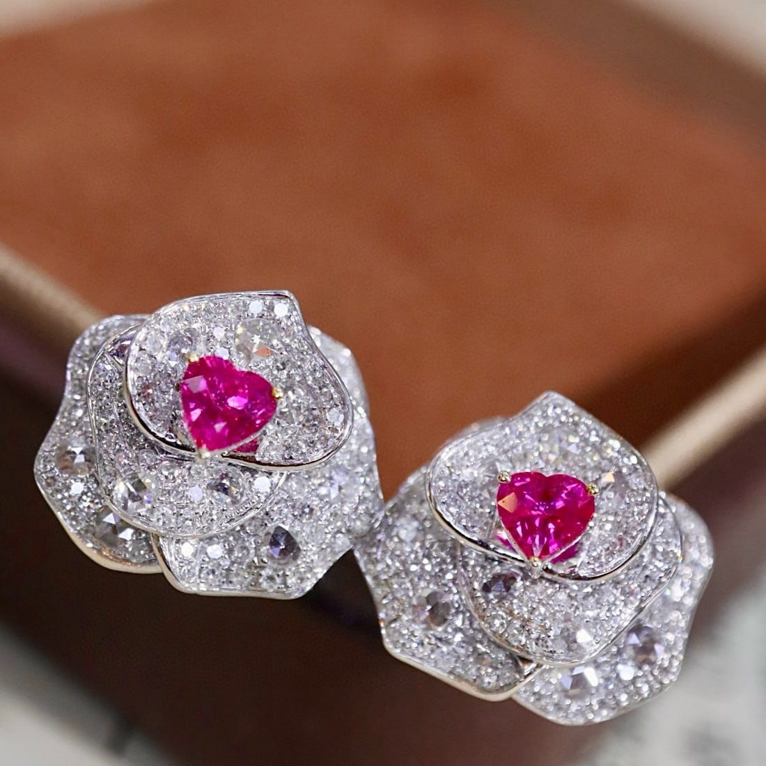 14k Gold 1.58 Ctw Natural Ruby & Diamond Earrings - 4