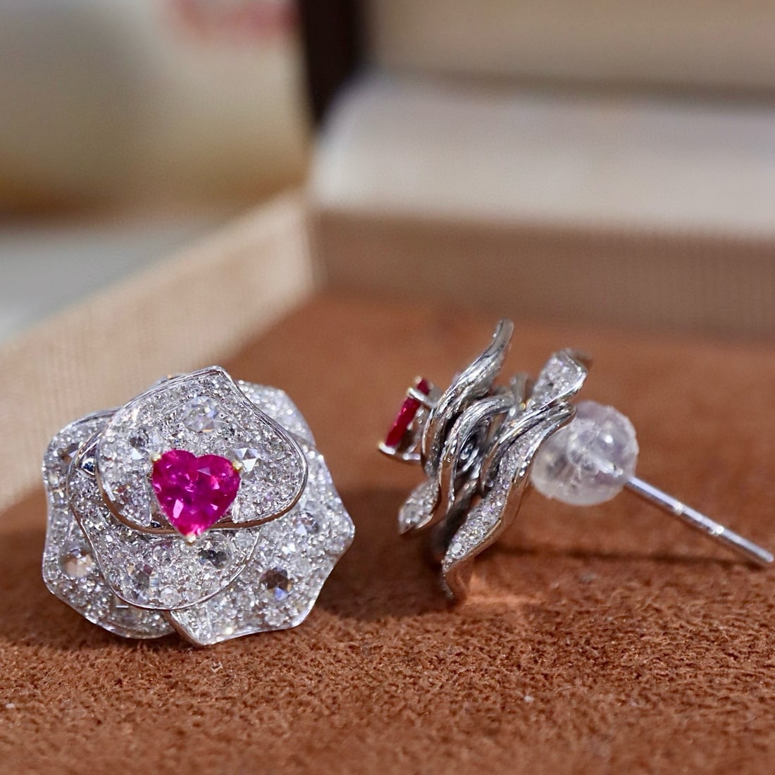 14k Gold 1.58 Ctw Natural Ruby & Diamond Earrings - 5