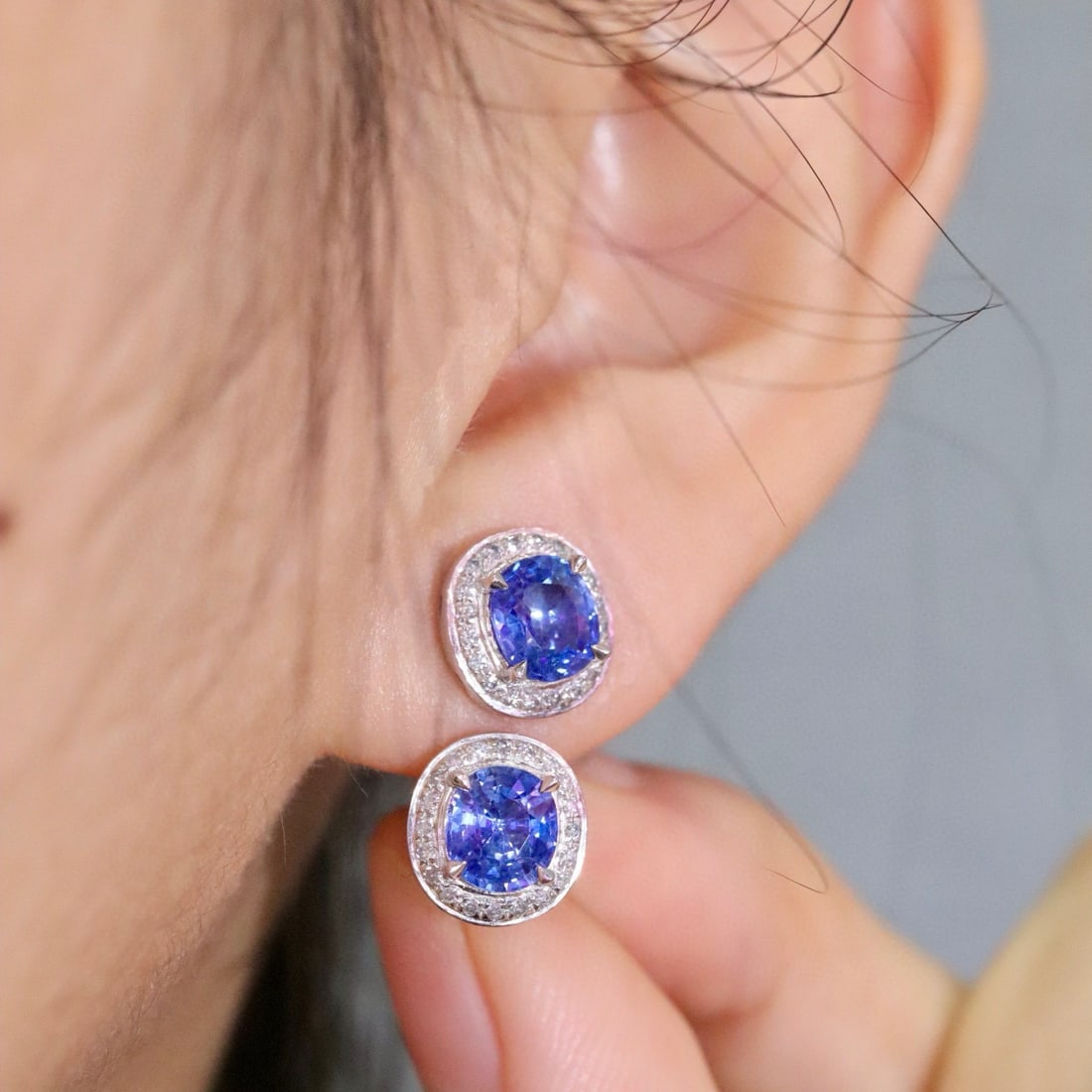 14k Gold 2.02 Ctw Natural Sapphire & Diamond Earrings - 5