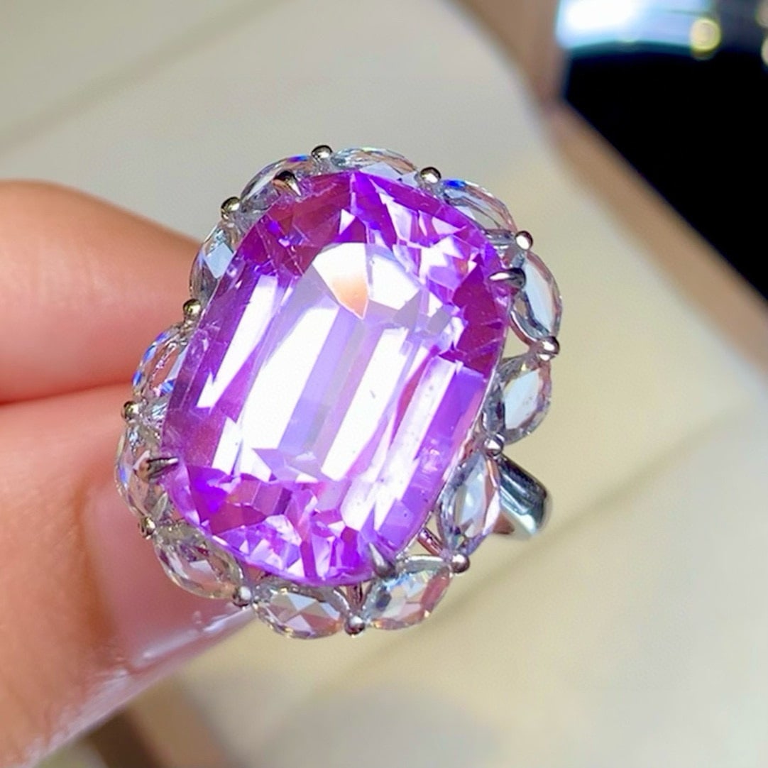 14k Gold 19.8 Ct Natural Kunzite & Sapphire Ring - 2